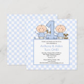 Twin Boys Strichmännchen Twins Geburtstag Einladun Einladung (Vorne/Hinten)