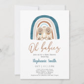 Twin Boys Teddy Bear Rainbow Baby Dusche Einladung (Vorderseite)