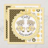 Twin Boys Teddy Bears Krawatte Babydusche Einladung (Vorne/Hinten)