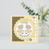 Twin Boys Teddy Bears Krawatte Babydusche Einladung (Stehend Vorderseite)