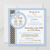 Twin Boys Teddy Bears Krawatte Babydusche Einladung (Rückseite)