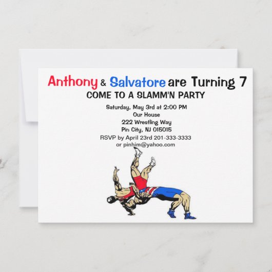 Twin Boys Wrestling Geburtstagseinladung Einladung (Vorderseite)