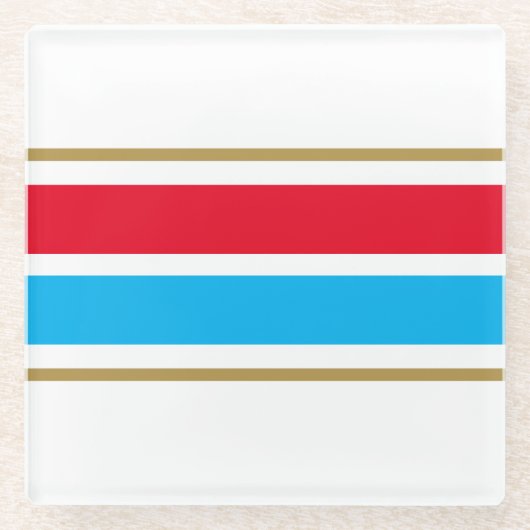 Twin Bright Red Sky Blue Racing Streifen auf Weiß Glasuntersetzer (Vorderseite)