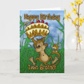 Twin Brother Happy Birthday mit Affenhaltung ca. Karte (Gelbe Blume)