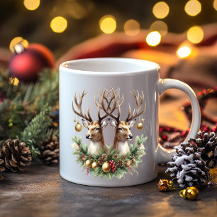 Twin Buck Deer mit Ornamenten dekoriert Kaffeetasse