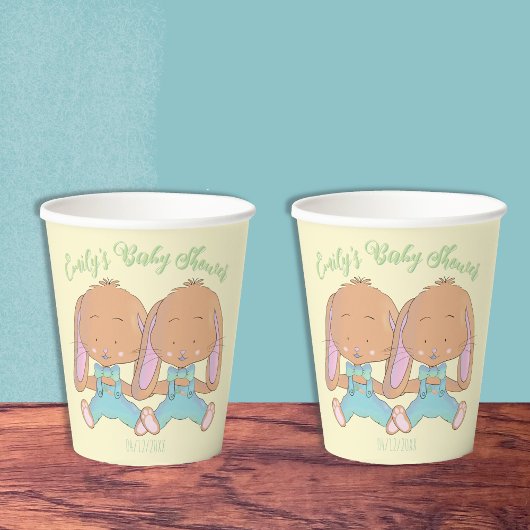 Twin Bunnies Baby Dusche Yellow Paper Cup Pappbecher