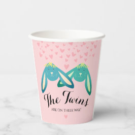 Twin Bunnies Babydusche auf pastellrosa Party Pappbecher