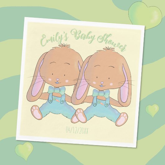 Twin Bunnies Babydusche Gelbpapier Napkin Serviette