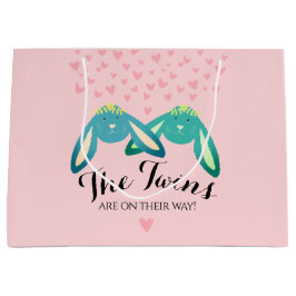 Twin Bunnies Babydusche Niedlich Pastel Pink Party Große Geschenktüte