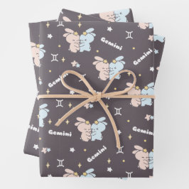 Twin Bunnies Embrace - Gemini Zodiac Constellation Geschenkpapier Set