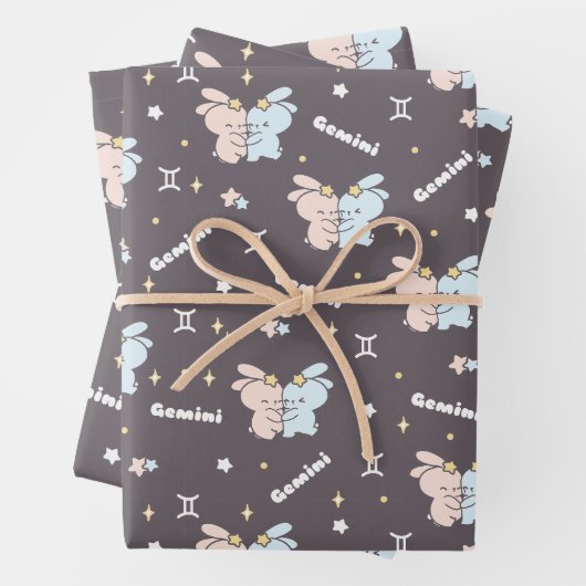 Twin Bunnies Embrace - Gemini Zodiac Constellation Geschenkpapier Set (Beispiel)