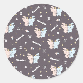 Twin Bunnies Embrace - Gemini Zodiac Constellation Runder Aufkleber