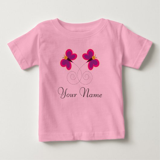 Twin Butterflies Personalisiert Girls Baby T-shirt (Vorderseite)