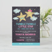 Twin Chalkboard Kleine Star Baby Dusche laden ein Einladung (Stehend Vorderseite)