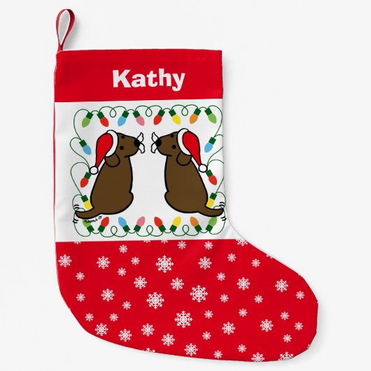 Twin Chocolate Labrador Santas Kleiner Weihnachtsstrumpf (Vorderseite)