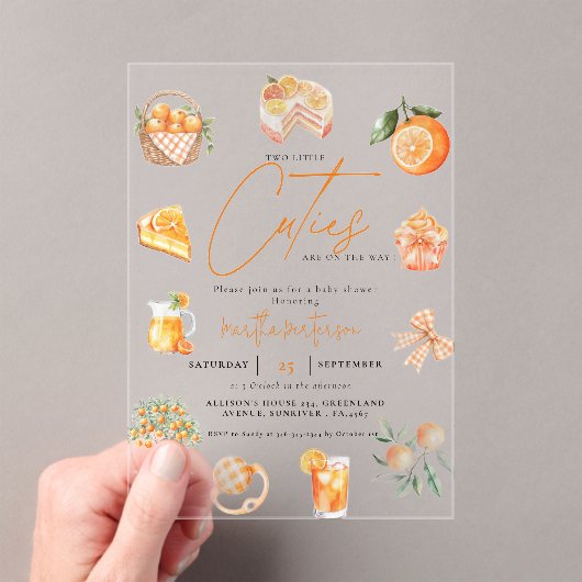 Twin Citrus orange Süsse Summer Baby Dusche Acryleinladungen (Insitu (Handheld))