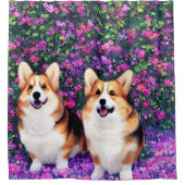 Twin Corgis im Garten Duschvorhang (Vorderseite)