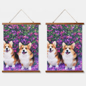 Twin Corgis im Garten Wandteppich Mit Holzrahmen (Doppelt)