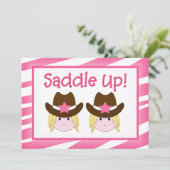 Twin Cowgirl Einladungen zum Geburtstag (Stehend Vorderseite)