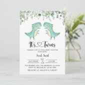 Twin Dinosaurier Baby Dusche Einladung (Stehend Vorderseite)