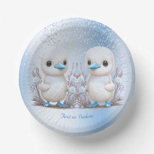 Twin Ducks Blue Floral Paper Bowl Pappteller (Vorderseite)