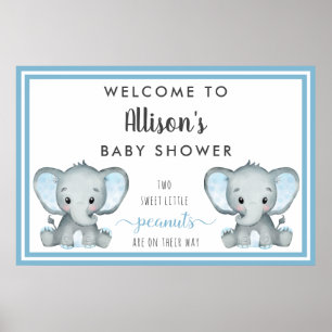 Twin Elephant Baby Boy Dusche Willkommen Poster