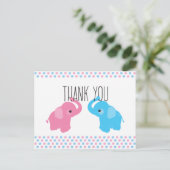 Twin Elephant Baby Dusche Vielen Dank Postkarte (Stehend Vorderseite)