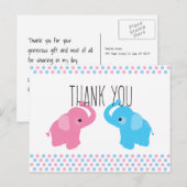 Twin Elephant Baby Dusche Vielen Dank Postkarte (Vorne/Hinten)