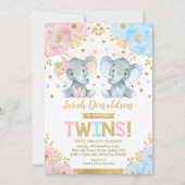 Twin Elephant Baby Shower Boy & Girl Twins Einladung (Vorderseite)