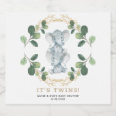 Twin Elephant Baby Shower Greenery Gold Foliage Schaumweinetikett (Einzelnes Label)