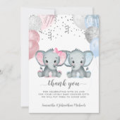 Twin Elephant Balloons Aquarell Babydusche Dankeskarte (Vorderseite)