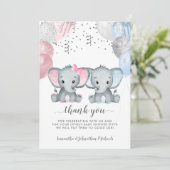Twin Elephant Balloons Aquarell Babydusche Dankeskarte (Stehend Vorderseite)