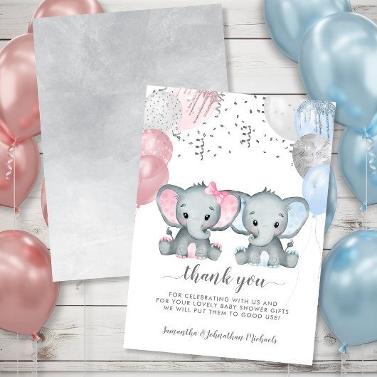 Twin Elephant Balloons Aquarell Babydusche Dankeskarte