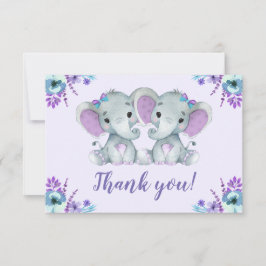 Twin Elephant Danke Card Rustic Floral Lila