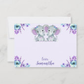 Twin Elephant Danke Card Rustic Floral Lila (Rückseite)