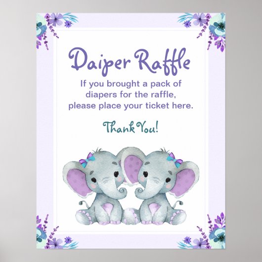 Twin Elephant Diaper Raffle Baby Duschgel Spielzei Poster (Vorne)