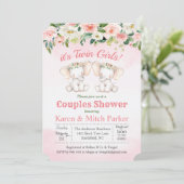 TWIN Elephant Floral Baby Shower Einladung (Stehend Vorderseite)