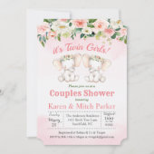 TWIN Elephant Floral Baby Shower Einladung (Vorderseite)