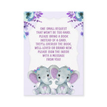 Twin Elephants Book Request Girl Baby ShowerPurple
