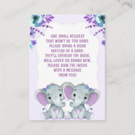 Twin Elephants Book Request Girl Baby ShowerPurple Begleitkarte