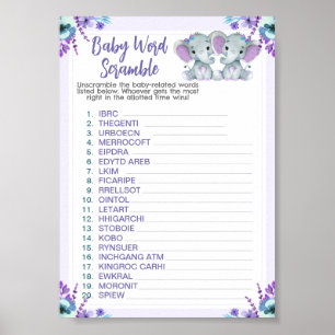 Twin Elephants Word Scramble Baby Showspiel Poster