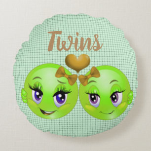 Twin Emoji Girls Rundes Kissen
