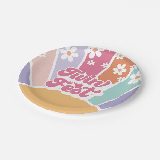 Twin Fest Retro Sunshine Rainbow Daisy Pappteller (Schrägansicht)