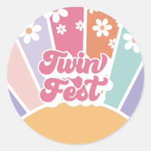 Twin Fest Retro Sunshine Rainbow Daisy Runder Aufkleber