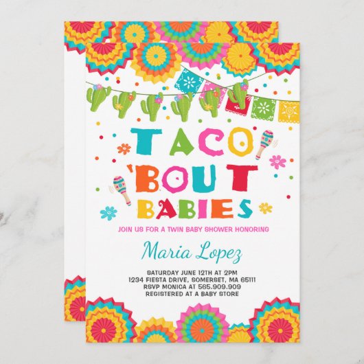 Twin Fiesta Babydusche Invite Taco Bout Babys Einladung (Vorne/Hinten)