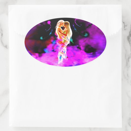 TWIN FLAME psychedelisch Ovaler Aufkleber (Tasche)