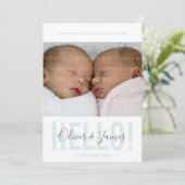 TWIN FOTO GEBURTSANKÜNDIGUNG Hallo-blaue Jungs Ankündigung (Stehend Vorderseite)