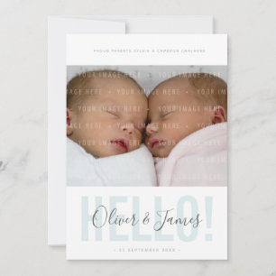 TWIN FOTO GEBURTSANKÜNDIGUNG Hallo-blaue Jungs Ankündigung