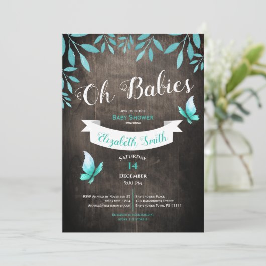 Twin Gender neutrale Aquarellbär-Babydusche Einladung (Stehend Vorderseite)