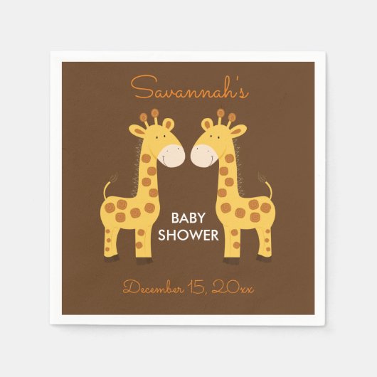Twin Giraffes Baby Shower Napkin Serviette (Vorderseite)